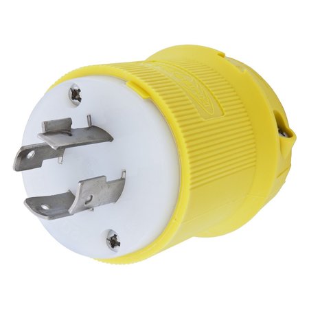 HUBBELL WIRING DEVICE-KELLEMS Locking Devices, Twist-Lock®, Marine Grade, Male Plug, 20A 3-Phase Delta 250V AC, 3-Pole 4-Wire Grounding, L15-20P, Screw Terminal, Yellow HBL24CM21